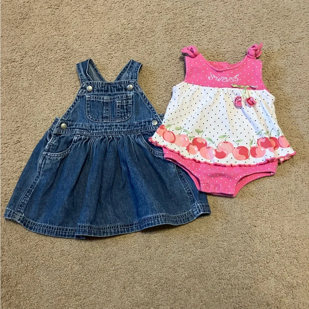 Vintage Newborn Girl’s Gap Jean Jumper Dress & Vitamins Kids One‎ Piece